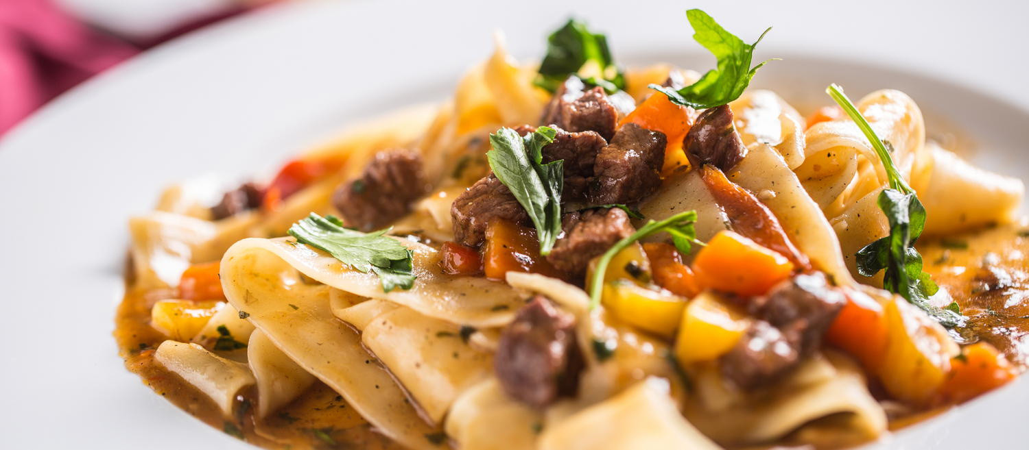 Pappardelle senza glutine Vittoria con spezzatino di manzo