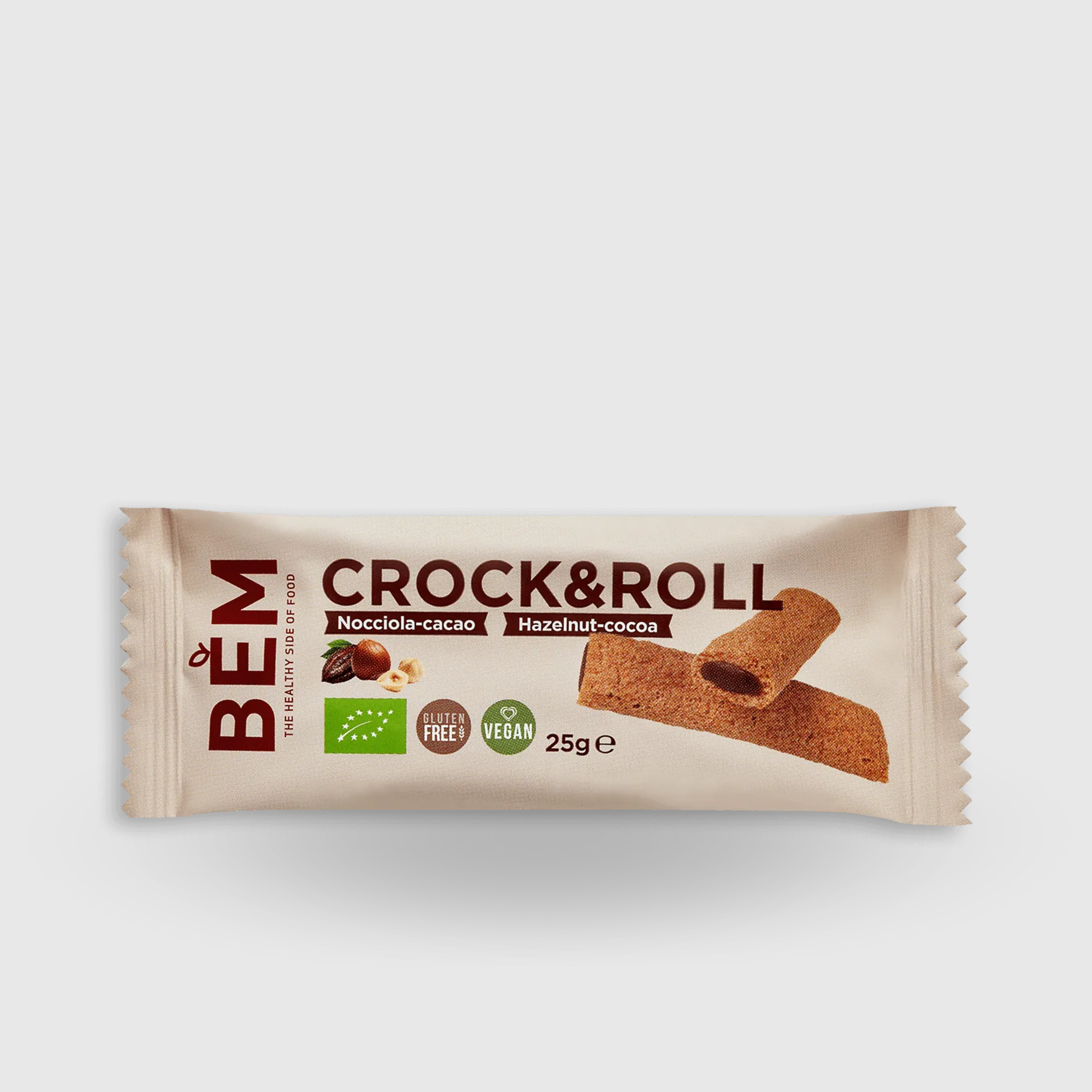 Crock&Roll Snack con Crema di Nocciole e Cacao Biologico Vegano Senza Glutine Bem 25g