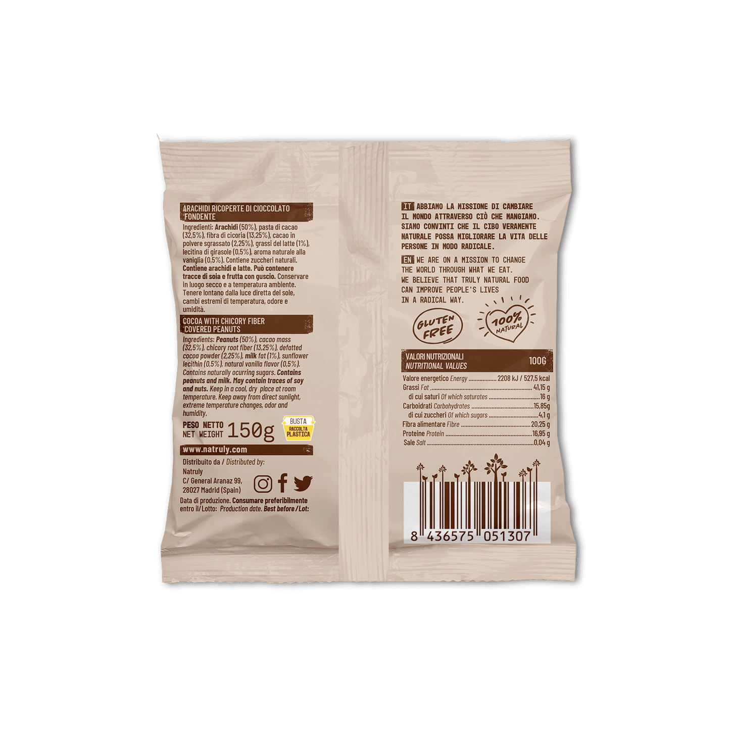 Cacao&Nuts Arachidi ricoperte di Cioccolato Fondente - Glusen