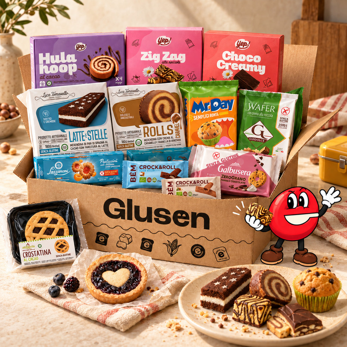 Box Merenda Come Tutti Glusen con merendine e crostatine senza glutine