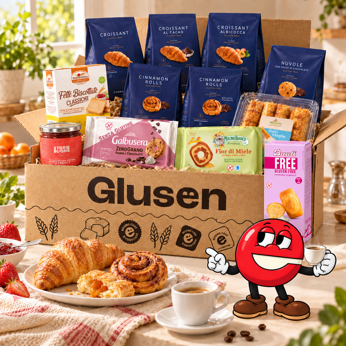 Box Il Cornetto del Bar Glusen con croissant e cinnamon rolls senza glutine