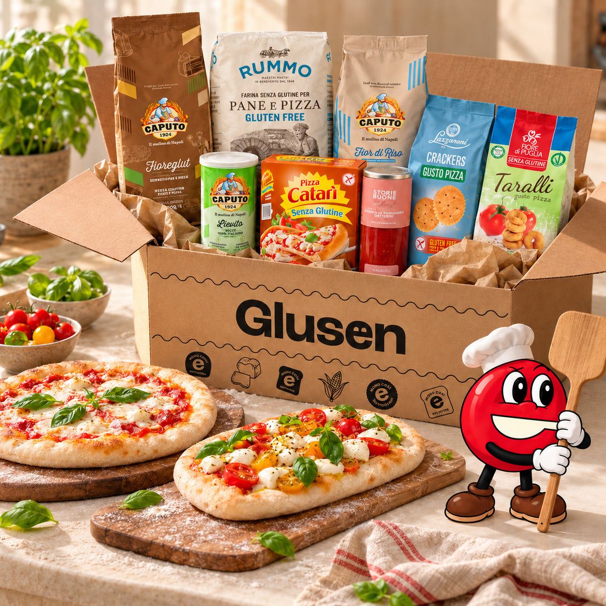 Box Pizza del Sabato Glusen con farine Caputo basi pizza e passata
