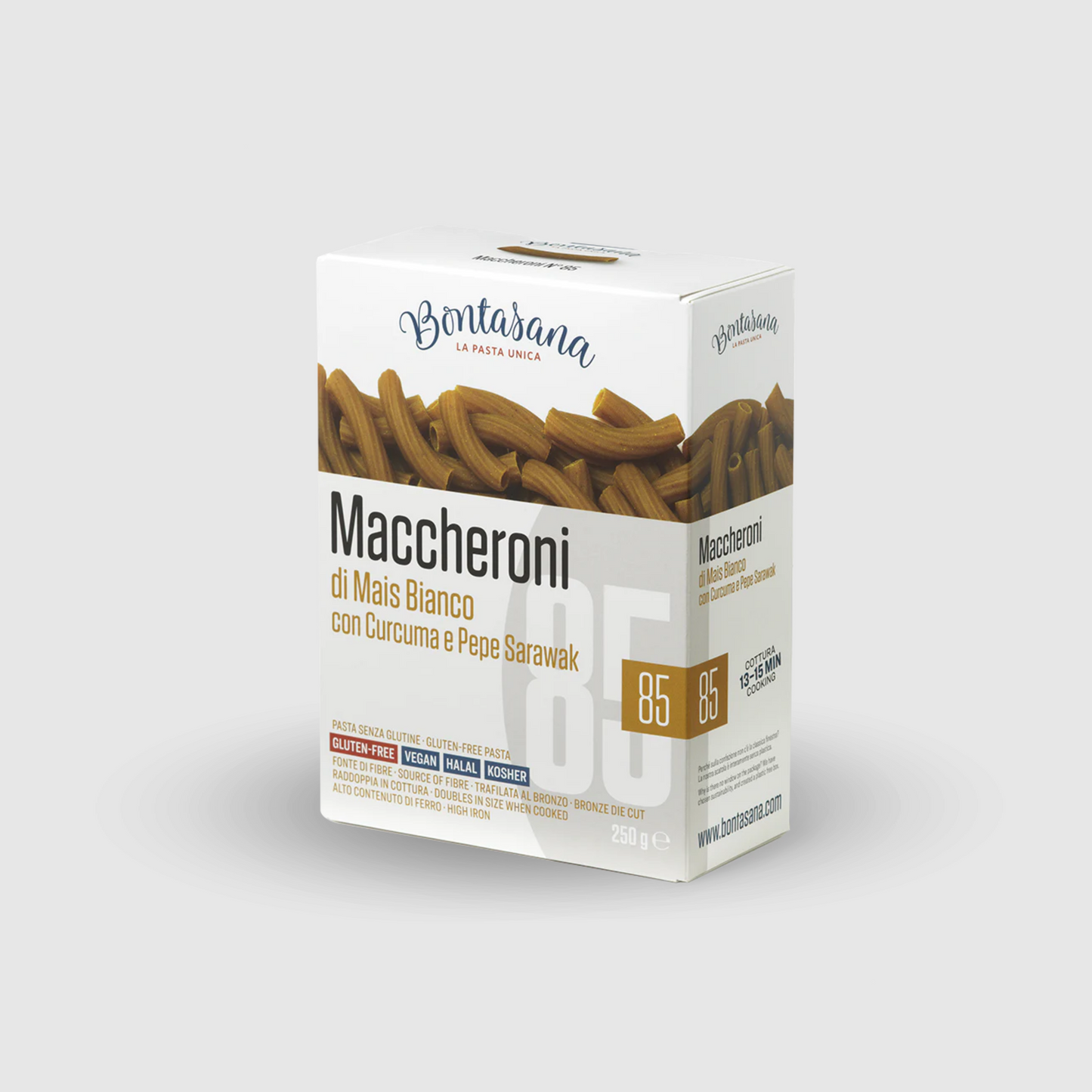 Maccheroni n°85 · Mais Bianco Con Curcuma e Pepe Sarawak Senza Glutine