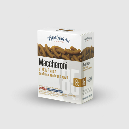 Macaroni n°85 · Maïs Blanc Au Curcuma Et Poivre De Sarawak Sans Gluten