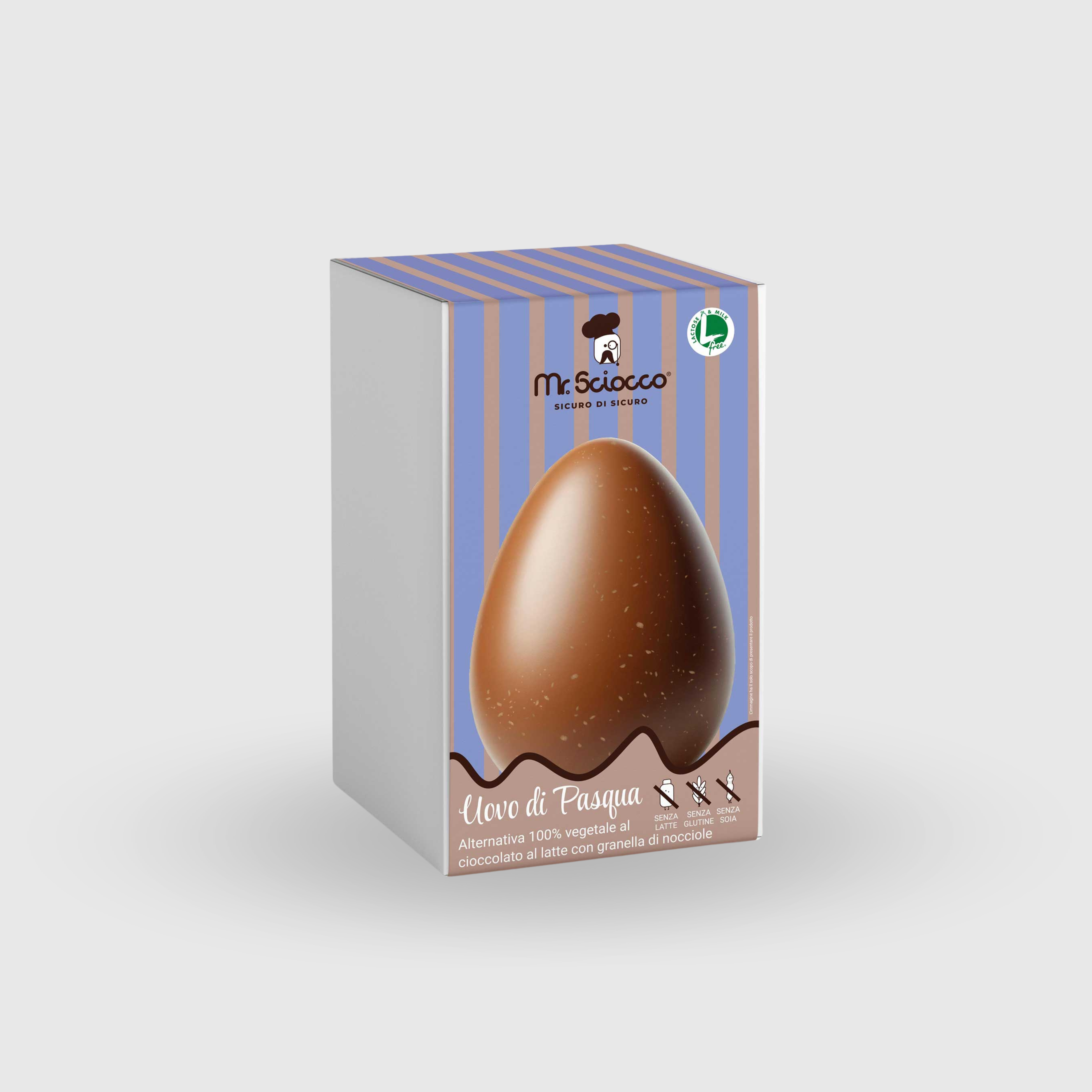 Uovo di Pasqua al Cioccolato al Latte con granella di nocciole Senza Glutine e Senza Latte Vegano Mr Sciocco 300g