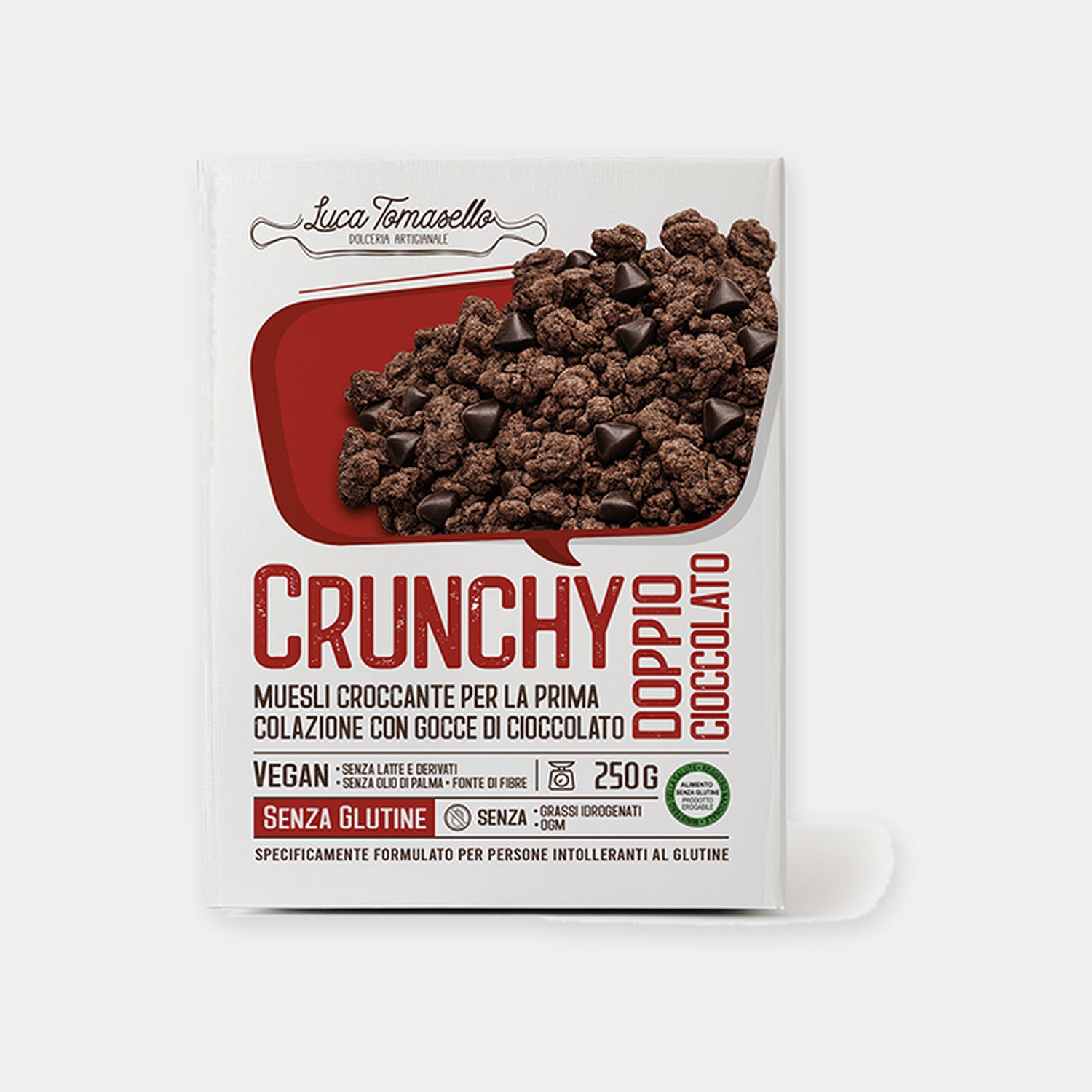 Crunchy Doppio Cioccolato muesli senza glutine Luca Tomasello 250g confezione