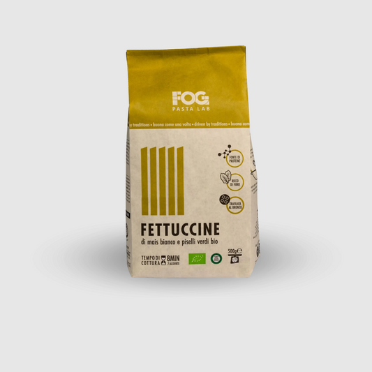 Organic white corn and green pea fettuccine Gluten free