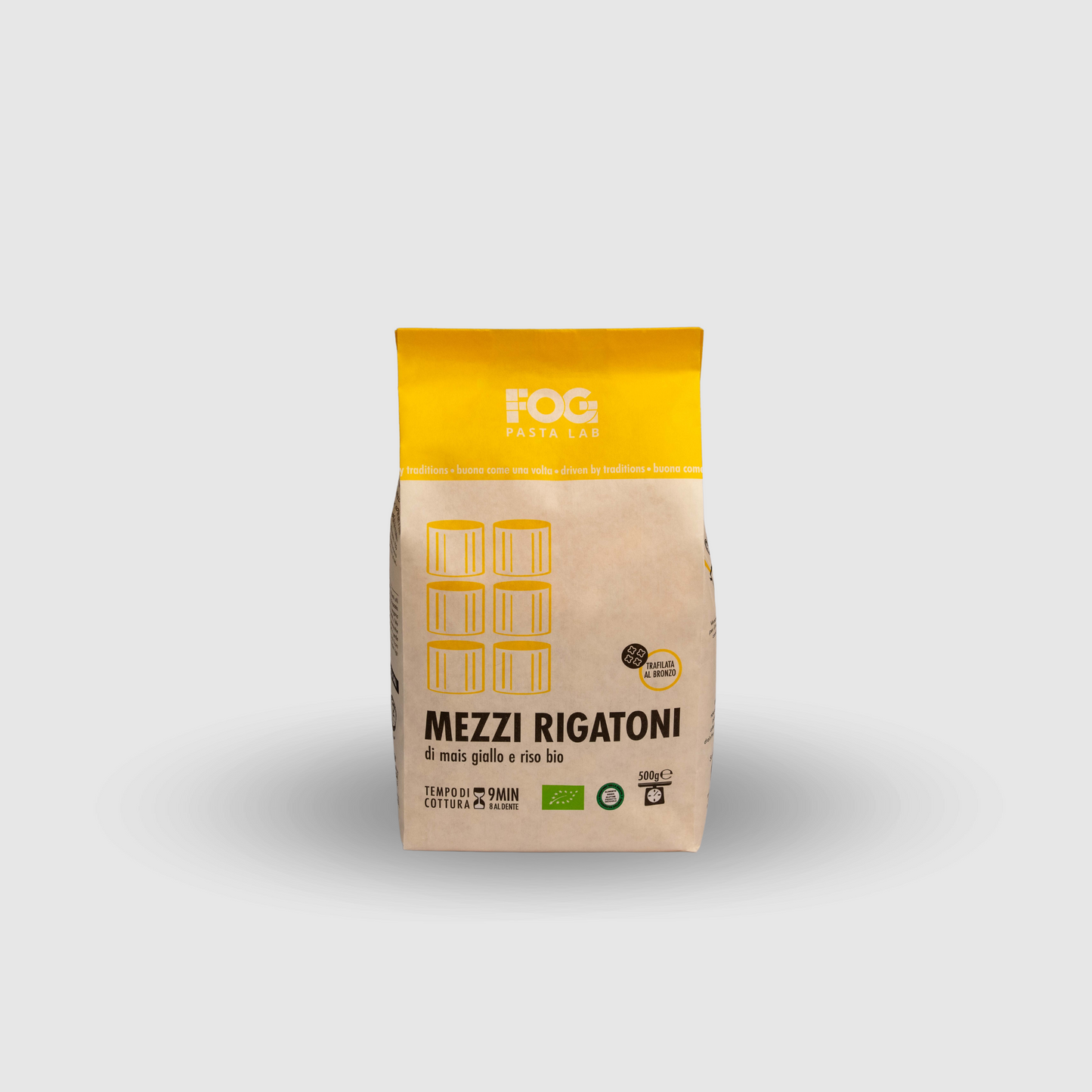 Mezzi Rigatoni with yellow corn and organic rice Gluten Free