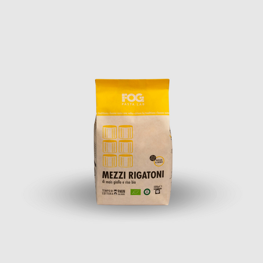 Mezzi Rigatoni with yellow corn and organic rice Gluten Free