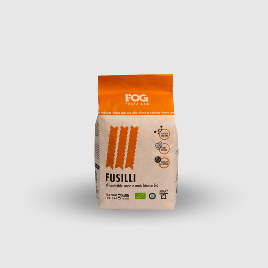 Organic red lentil and white corn Fusilli Gluten Free