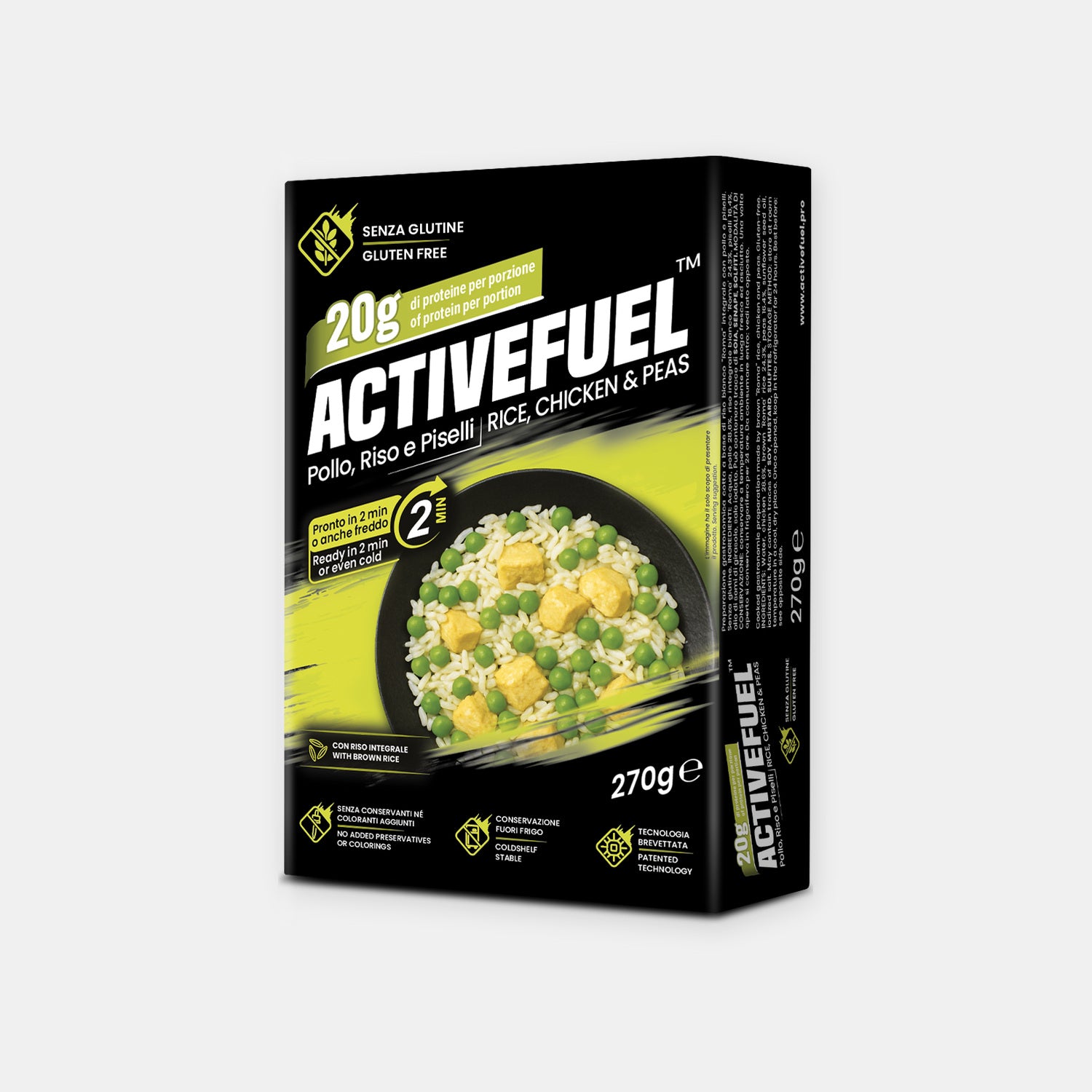 Bliss Plate Active Fuel Pollo Piselli e Riso Integrale senza glutine 270g confezione