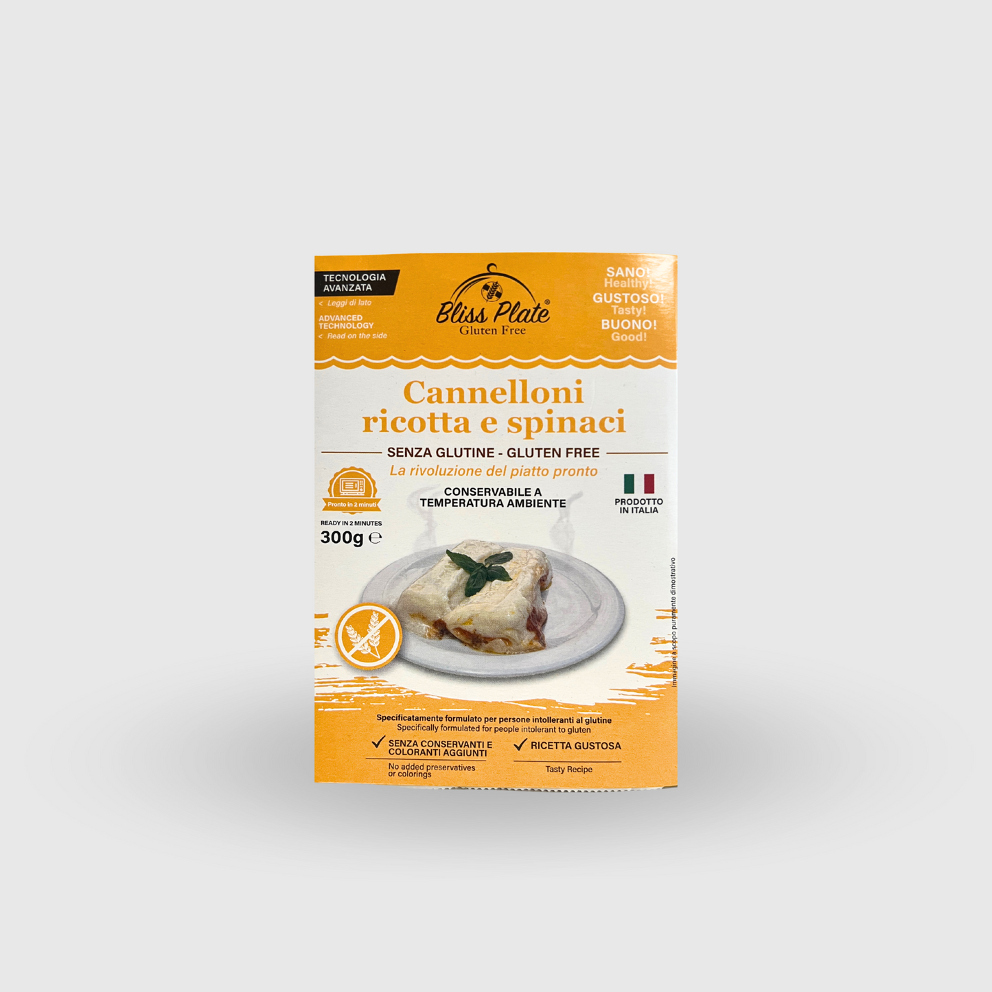 Ricotta and Spinach Cannelloni Bliss Plate Gluten-Free Ready Meal 300g