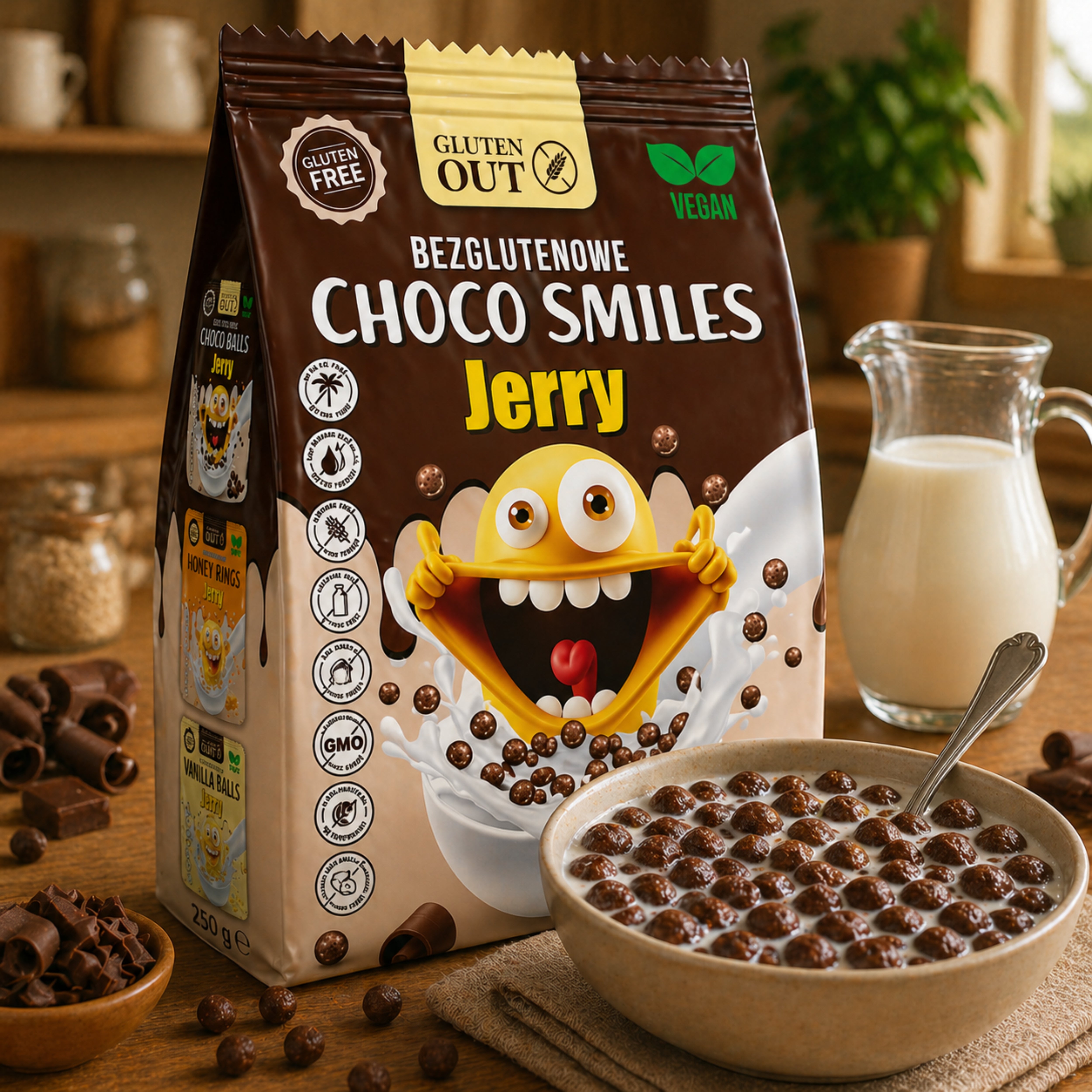 Choco Smiles Cereali Senza Glutine Vegan Senza Latte Senza Uova Jerry 375g