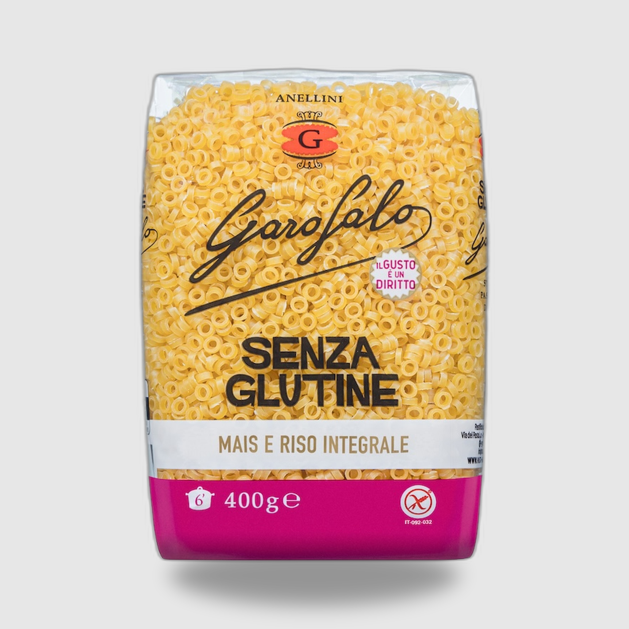 Anellini Garofalo Senza Glutine 400g - nuovo pack mais e riso integrale