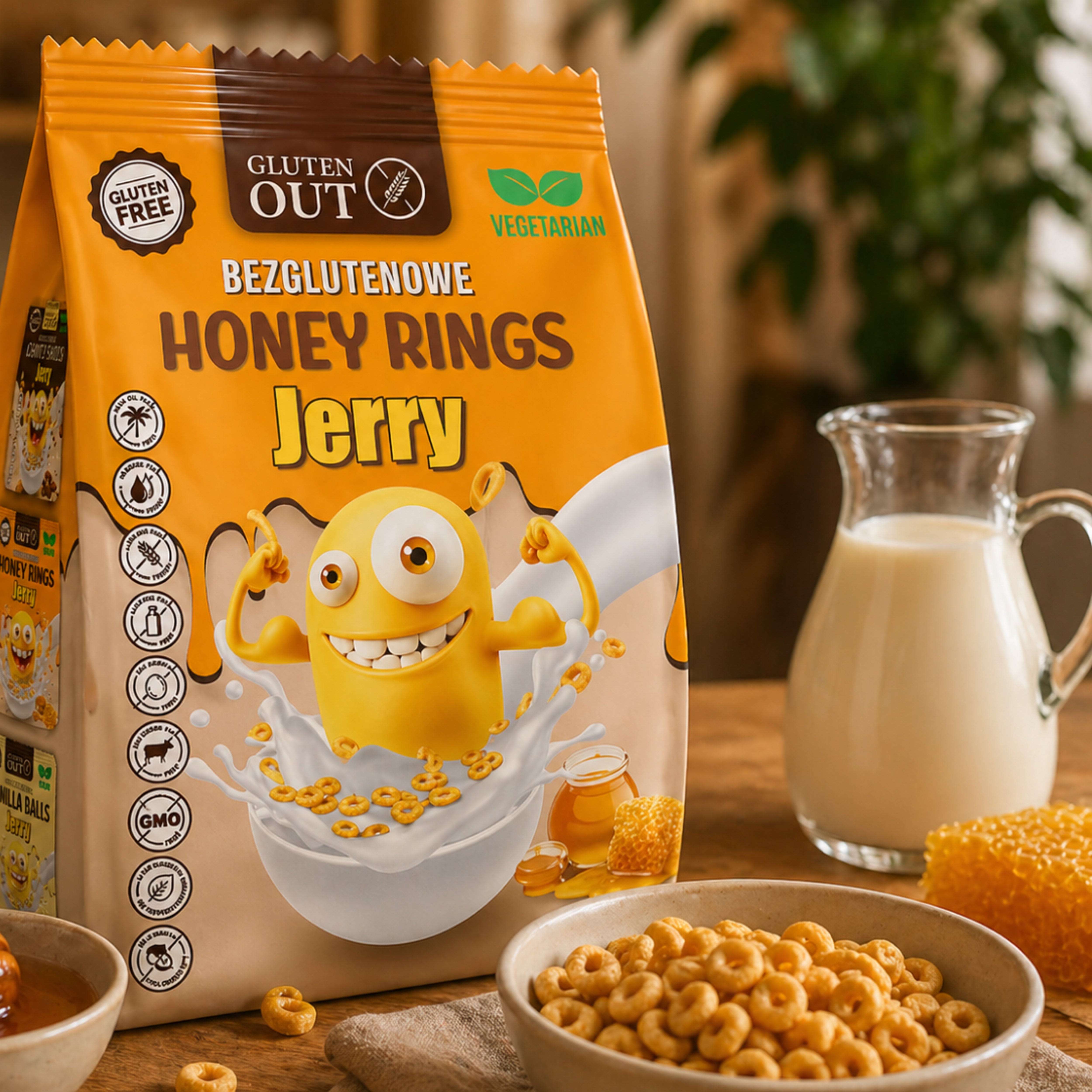 Honey Rings Cereali Senza Glutine Vegan Senza Latte Senza Uova Jerry 375g