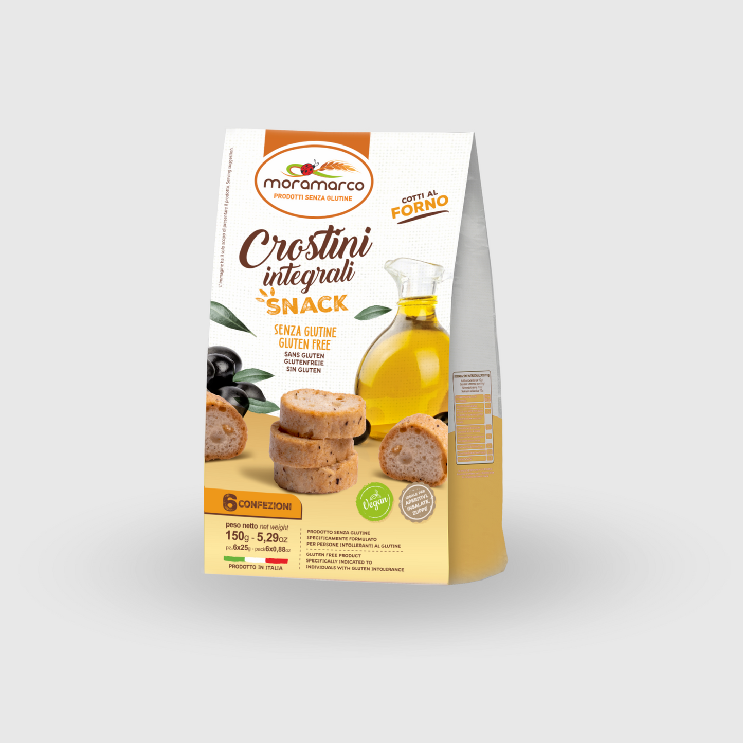 Wholewheat Snack Croutons with Vegan Extra Virgin Olive Oil and Gluten Free 150G (6X25G)