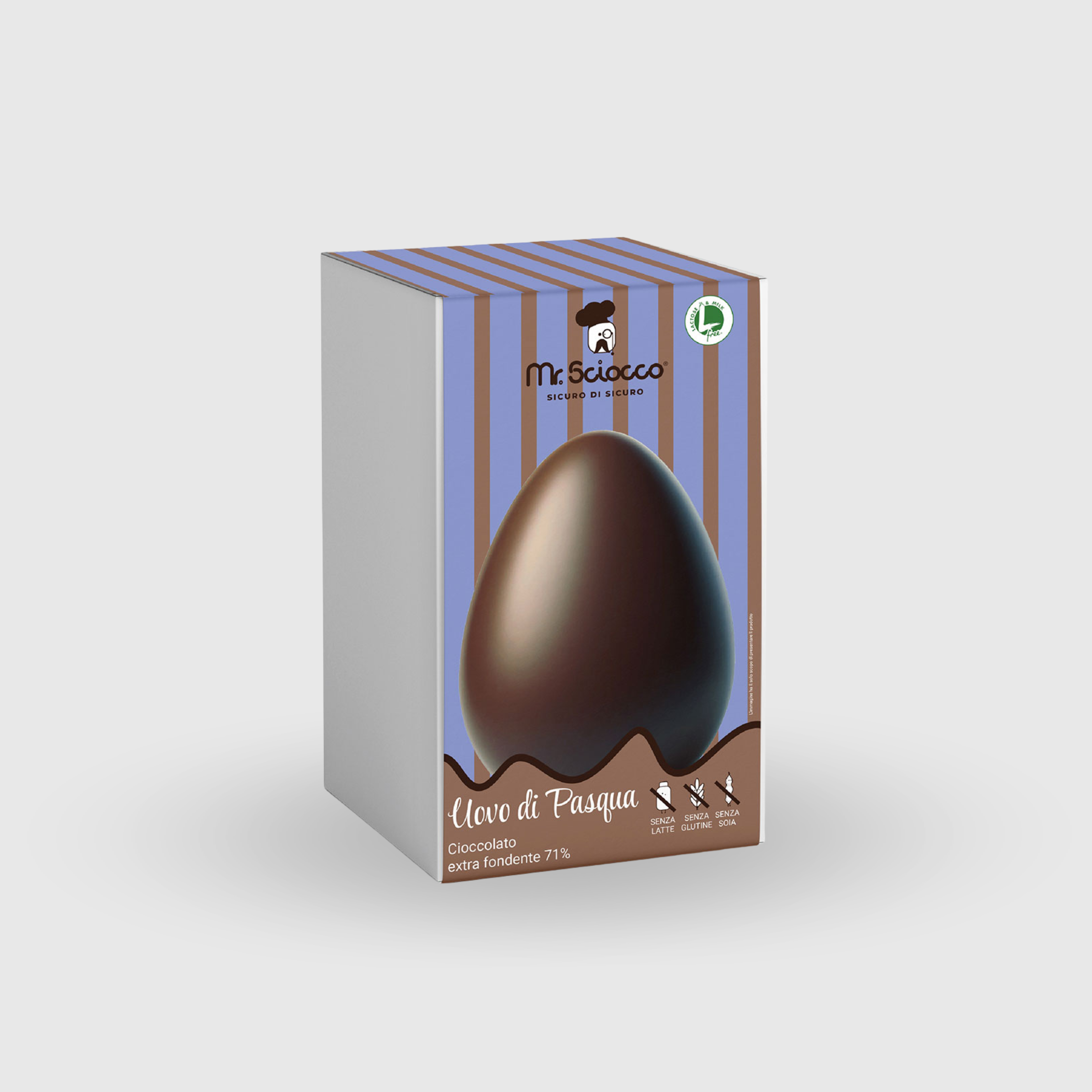 Uovo di Pasqua al Cioccolato Fondente 71% Senza Glutine e Senza Latte Vegano Mr Sciocco 300g
