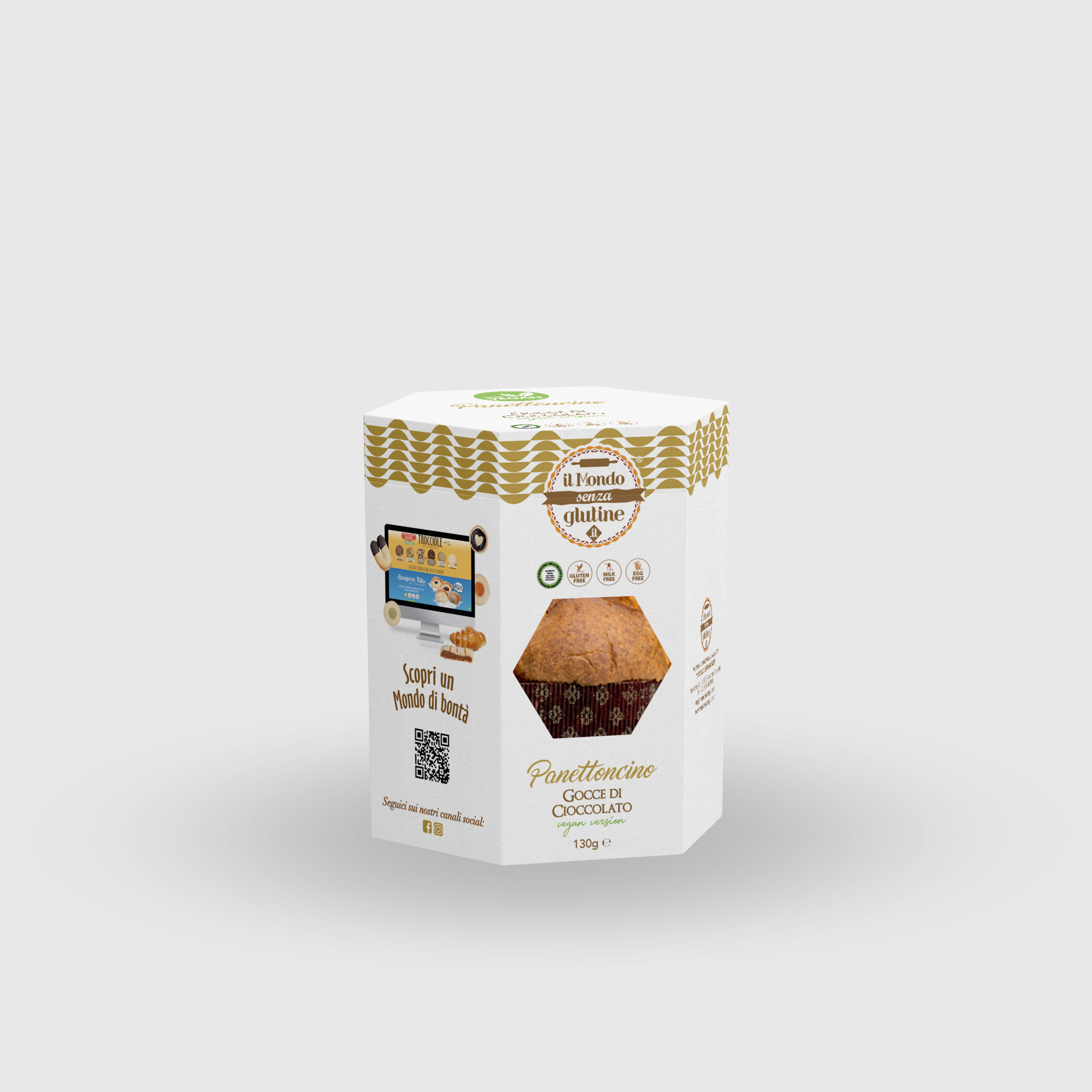 Panettoncino VEGANO con gocce di cioccolato fondente Senza Glutine Senza Latte e Senza Uova 130g