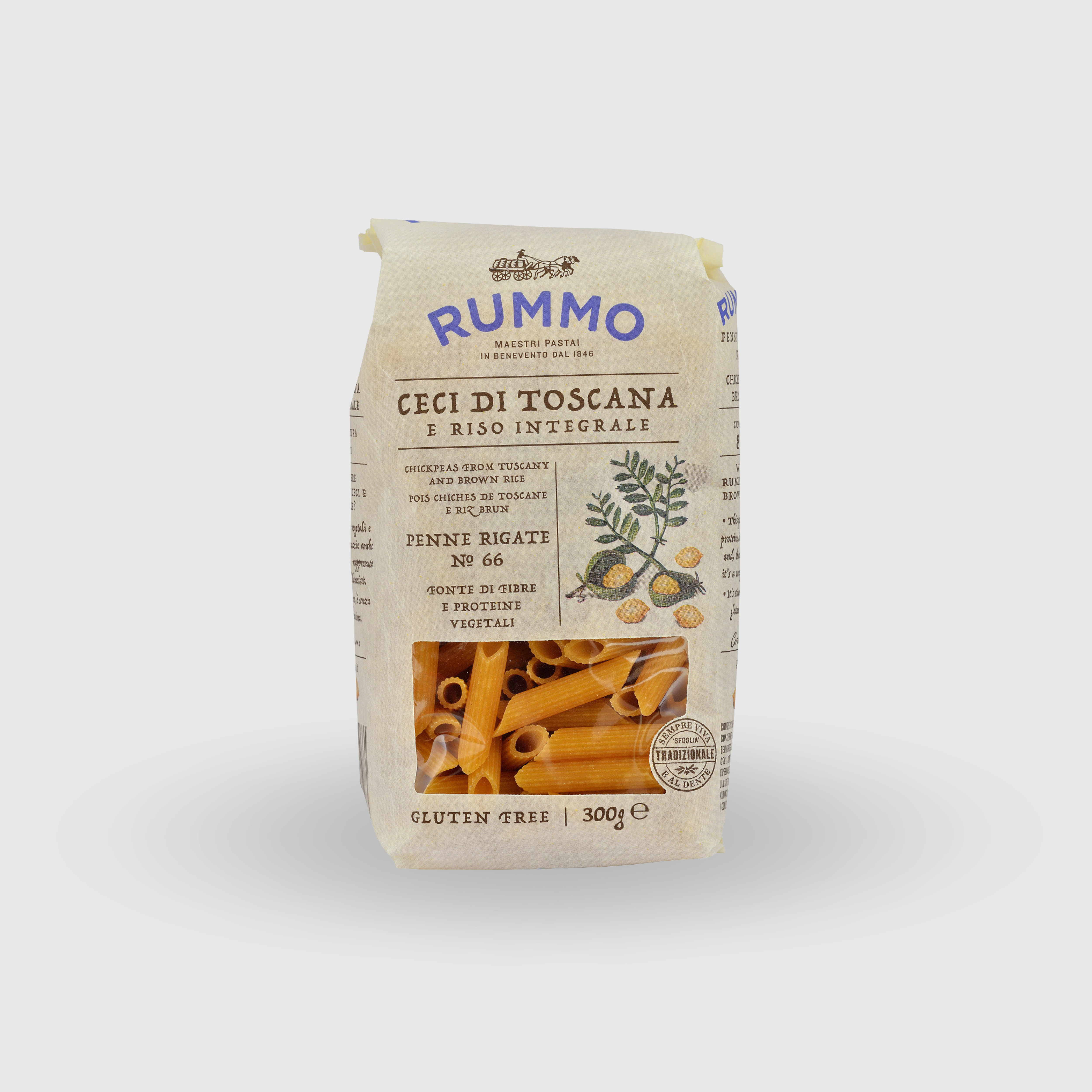 Penne Rigate n°66 aux pois chiches sans gluten Rummo 300g