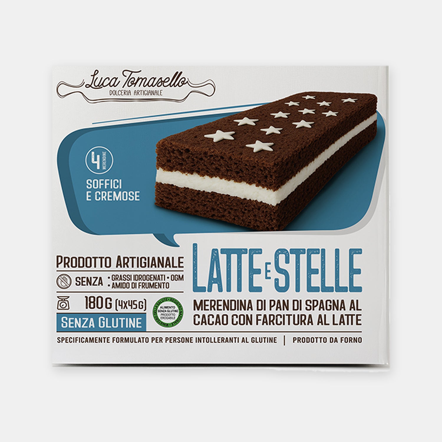 Merendine Latte e Stelle senza glutine Luca Tomasello 180g confezione da 4 monoporzioni