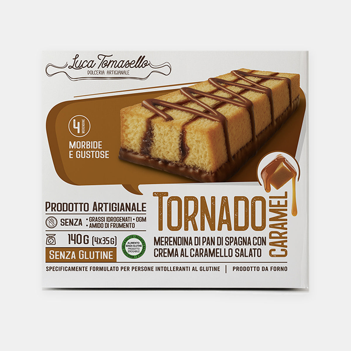 Confezione Merendine Tornado Caramel senza glutine Luca Tomasello 140 g