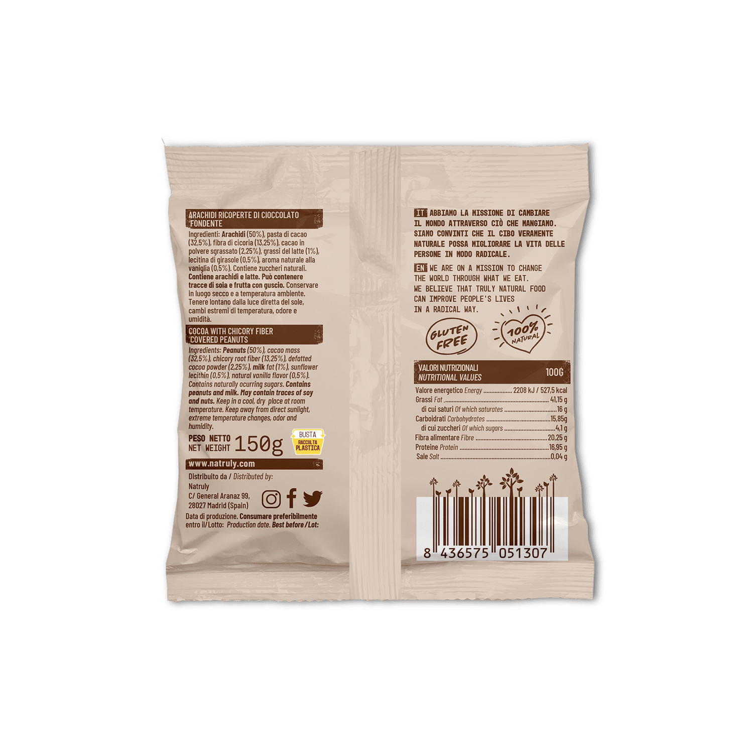 Cacao&Nuts Arachidi ricoperte di Cioccolato Fondente - Glusen